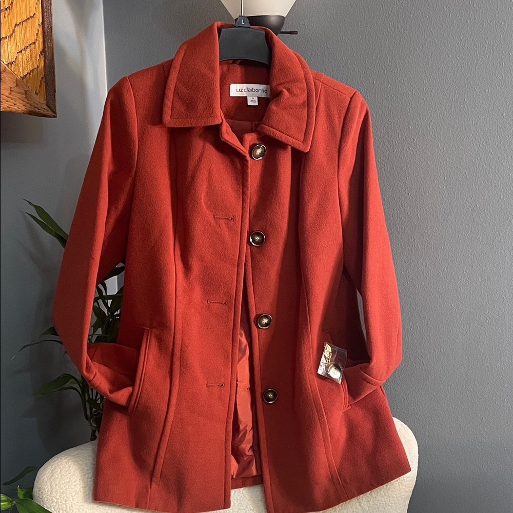 Liz Claiborne Women's Elegant Burnt Orange Rust Pea Coat/ NWT